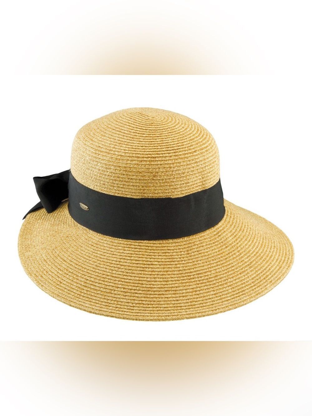 SCALA Tan Black Ribbon Bow Tone UPF50+ Packable Lady Hat